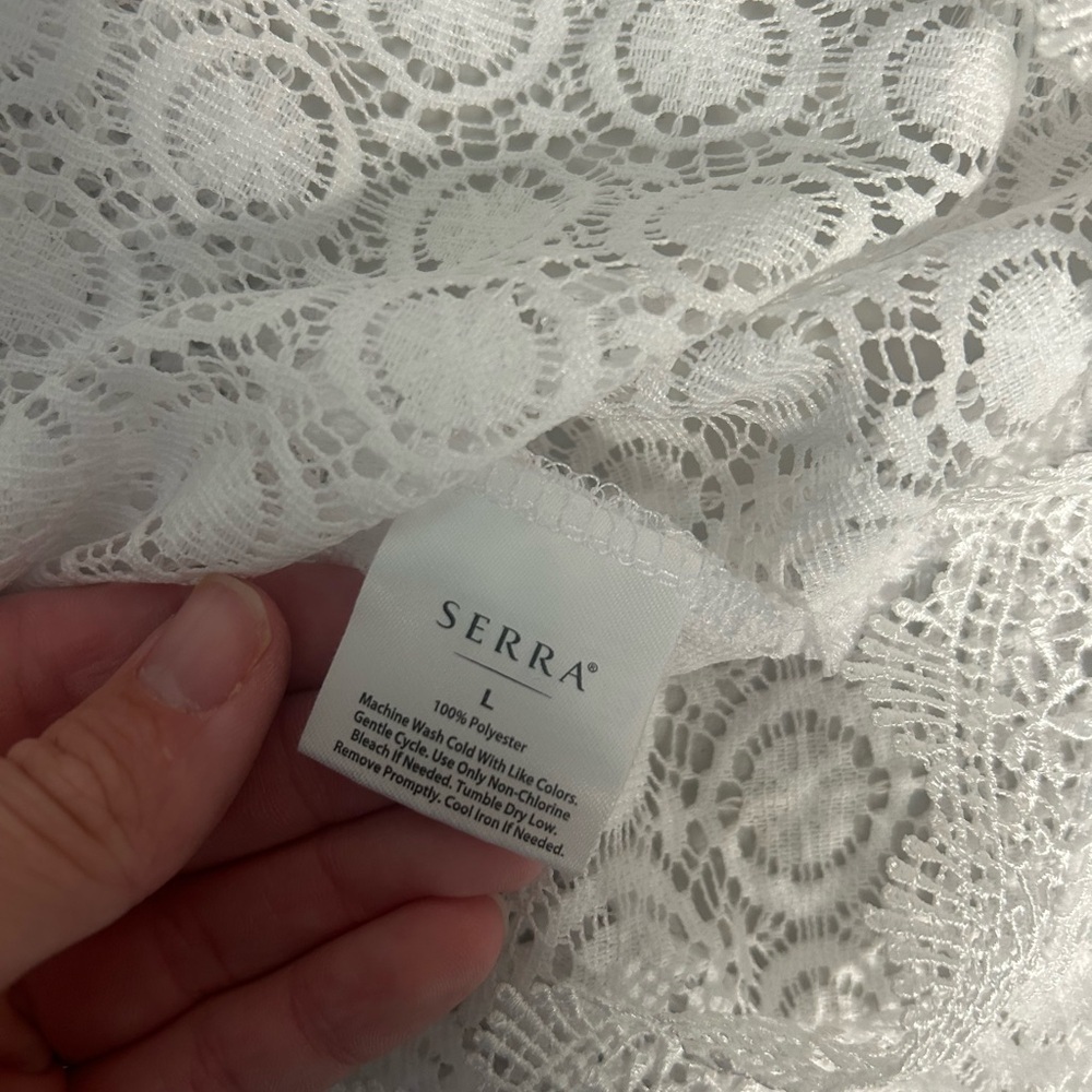 Serra Lace See Through Swim Coverup Dress Women’s Large White Tie Straps - Picture 4 of 9